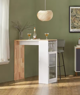 Industriële Bartafel met Opbergruimte – Hout & Wit MDF, 108×105×40 cm