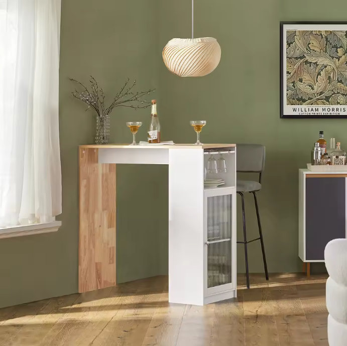 Industriële Bartafel met Opbergruimte – Hout & Wit MDF, 108×105×40 cm