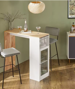 Industriële Bartafel met Opbergruimte – Hout & Wit MDF, 108×105×40 cm