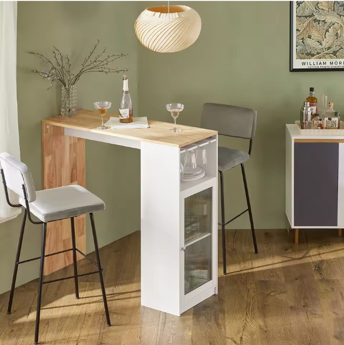 Industriële Bartafel met Opbergruimte – Hout & Wit MDF, 108×105×40 cm