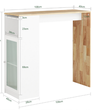 Industriële Bartafel met Opbergruimte – Hout & Wit MDF, 108×105×40 cm
