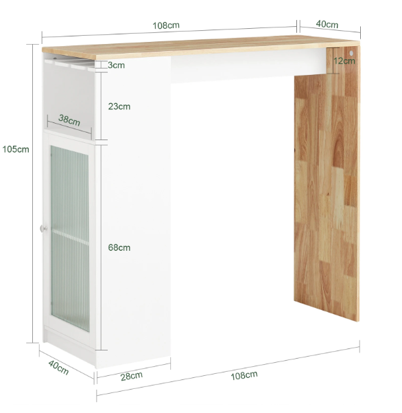 Industriële Bartafel met Opbergruimte – Hout & Wit MDF, 108×105×40 cm
