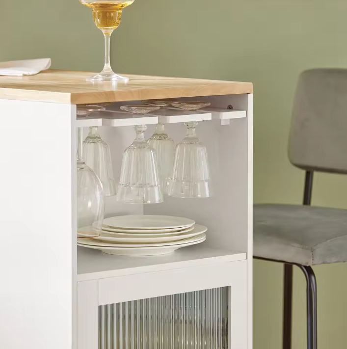 Industriële Bartafel met Opbergruimte – Hout & Wit MDF, 108×105×40 cm