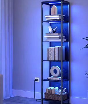 Boekenkast met LED-Verlichting – 6 Niveaus, Staal & Hout, Modern en Ruim
