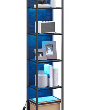 Boekenkast met LED-Verlichting – 6 Niveaus, Staal & Hout, Modern en Ruim