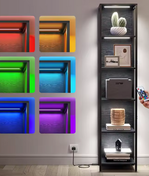 Boekenkast met LED-Verlichting – 6 Niveaus, Staal & Hout, Modern en Ruim