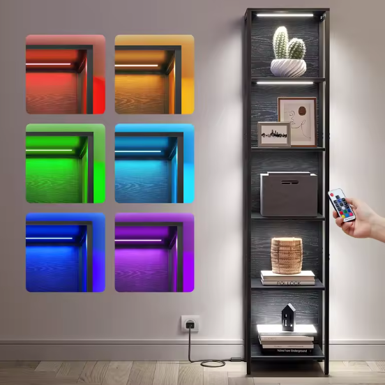 Boekenkast met LED-Verlichting – 6 Niveaus, Staal & Hout, Modern en Ruim