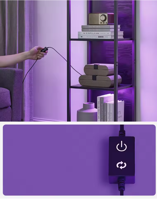 Boekenkast met LED-Verlichting – 6 Niveaus, Staal & Hout, Modern en Ruim