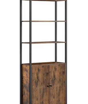 Boekenkast met Deuren – 6 Niveaus, Hout & Staal, Industrieel Design