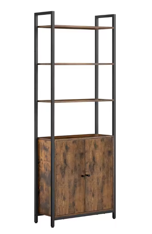 Boekenkast met Deuren – 6 Niveaus, Hout & Staal, Industrieel Design