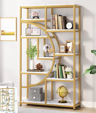 Boekenkast met Gouden Frame – 5 Niveaus & 8 Open Vakken, Modern Design