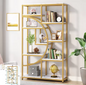 Boekenkast met Gouden Frame – 5 Niveaus & 8 Open Vakken, Modern Design