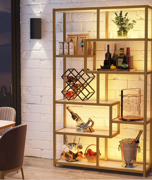 Boekenkast met Gouden Frame – 5 Niveaus & 8 Open Vakken, Modern Design