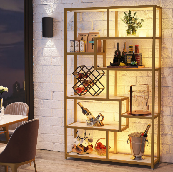 Boekenkast met Gouden Frame – 5 Niveaus & 8 Open Vakken, Modern Design