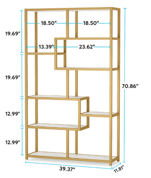 Boekenkast met Gouden Frame – 5 Niveaus & 8 Open Vakken, Modern Design
