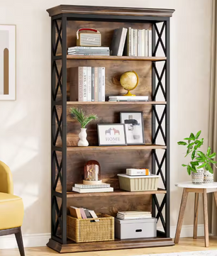Industriële Boekenkast – 6 Niveaus met Metaal & Hout, Ruim en Modern