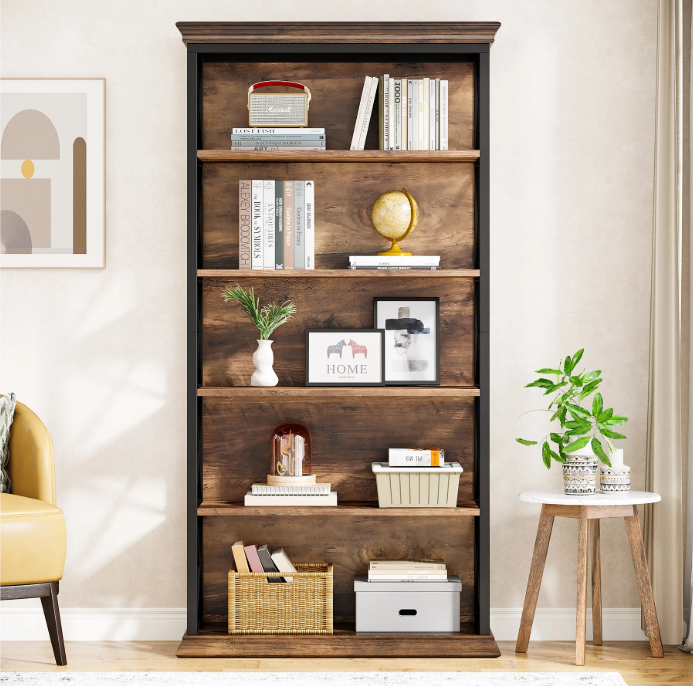 Industriële Boekenkast – 6 Niveaus met Metaal & Hout, Ruim en Modern