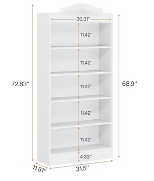 Boekenkast Wit – 5 Niveaus, Hoge Opbergkast met Open Planken