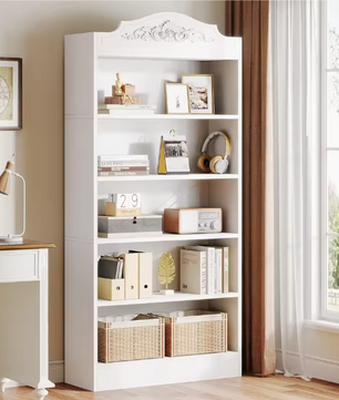 Boekenkast Wit – 5 Niveaus, Hoge Opbergkast met Open Planken