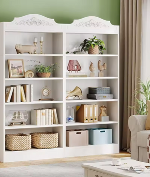 Boekenkast Wit – 5 Niveaus, Hoge Opbergkast met Open Planken