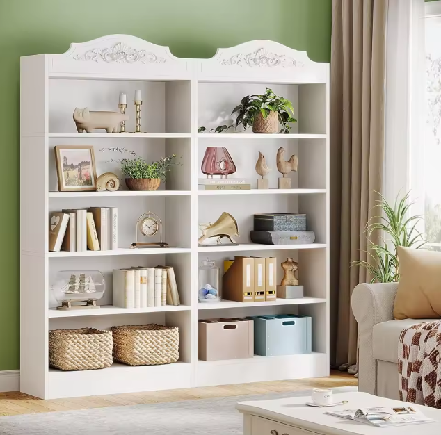 Boekenkast Wit – 5 Niveaus, Hoge Opbergkast met Open Planken