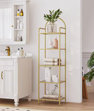 Boekenkast Goud met Glasplanken – 5 Niveaus, Modern en Elegant