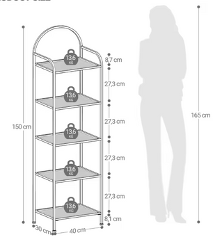 Boekenkast Goud met Glasplanken – 5 Niveaus, Modern en Elegant