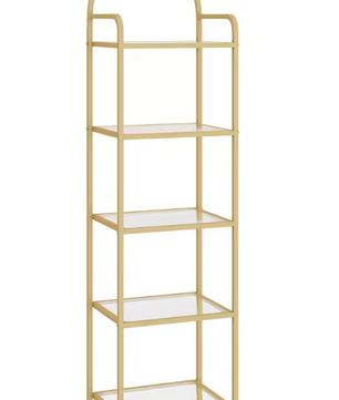 Boekenkast Goud met Glasplanken – 5 Niveaus, Modern en Elegant