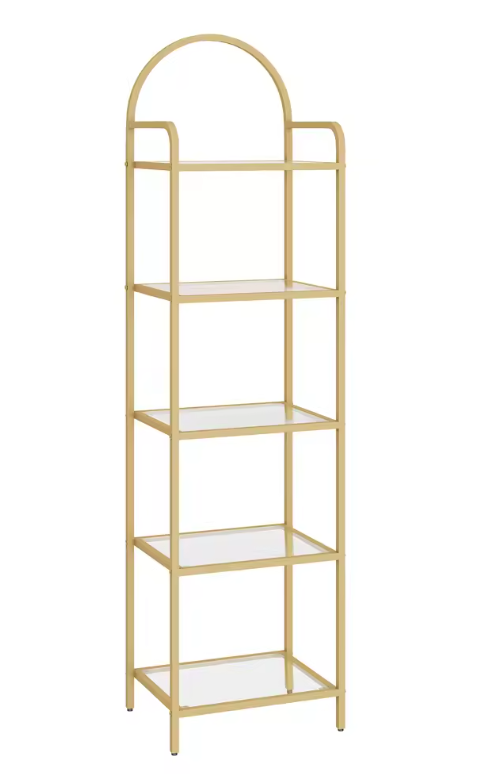 Boekenkast Goud met Glasplanken – 5 Niveaus, Modern en Elegant