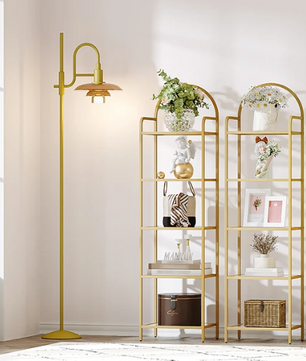 Boekenkast Goud met Glasplanken – 5 Niveaus, Modern en Elegant