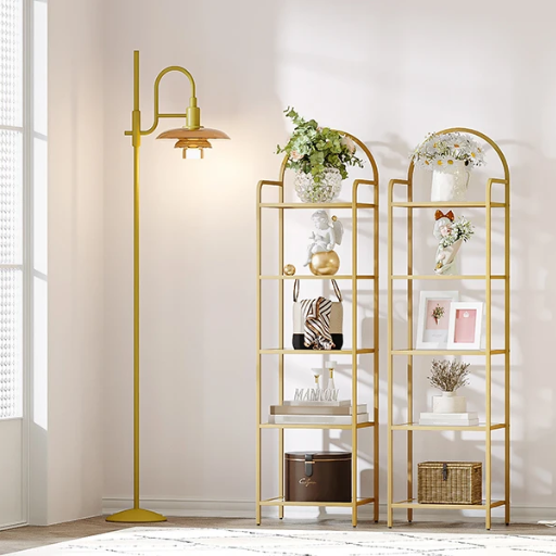 Boekenkast Goud met Glasplanken – 5 Niveaus, Modern en Elegant