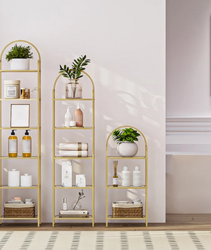 Boekenkast Goud met Glasplanken – 5 Niveaus, Modern en Elegant