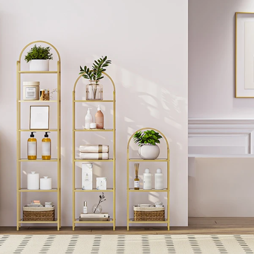 Boekenkast Goud met Glasplanken – 5 Niveaus, Modern en Elegant