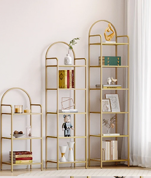 Boekenkast Goud met Glasplanken – 5 Niveaus, Modern en Elegant