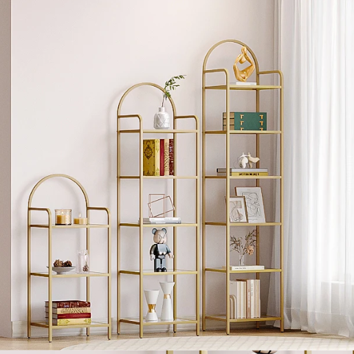 Boekenkast Goud met Glasplanken – 5 Niveaus, Modern en Elegant
