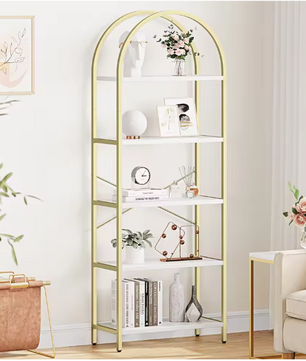 Boekenkast met Boog – 5 Niveaus, Metalen Frame & MDF Hout