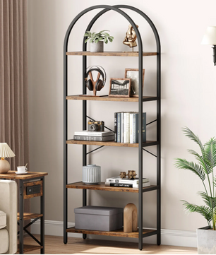Boekenkast met Boog – 5 Niveaus, Metalen Frame & MDF Hout