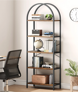 Boekenkast met Boog – 5 Niveaus, Metalen Frame & MDF Hout