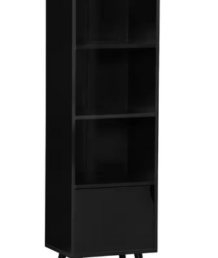 Boekenkast Zwart – 3 Open Planken & Kastdeur, Houtlook en Modern Design