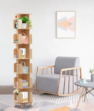 Draaibare Boekenkast – 6 Niveaus, Massief Hout & Ruime Opslag