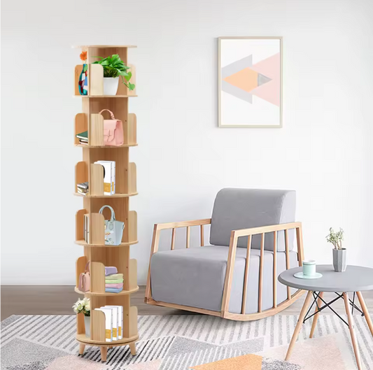 Draaibare Boekenkast – 6 Niveaus, Massief Hout & Ruime Opslag
