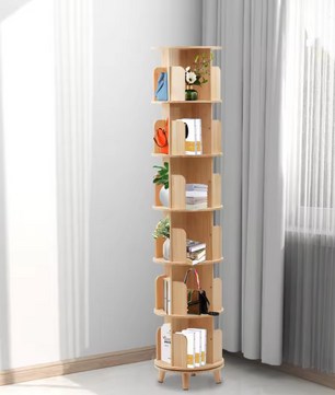 Draaibare Boekenkast – 6 Niveaus, Massief Hout & Ruime Opslag