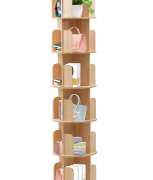 Draaibare Boekenkast – 6 Niveaus, Massief Hout & Ruime Opslag