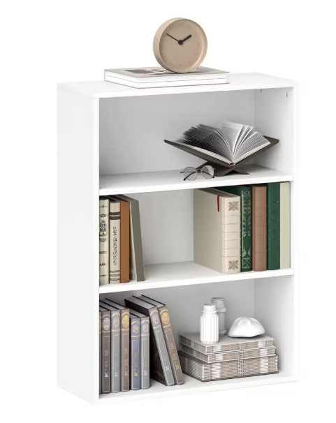 Boekenkast Wit – 3 Niveaus met Verstelbare Planken, Compact en Modern