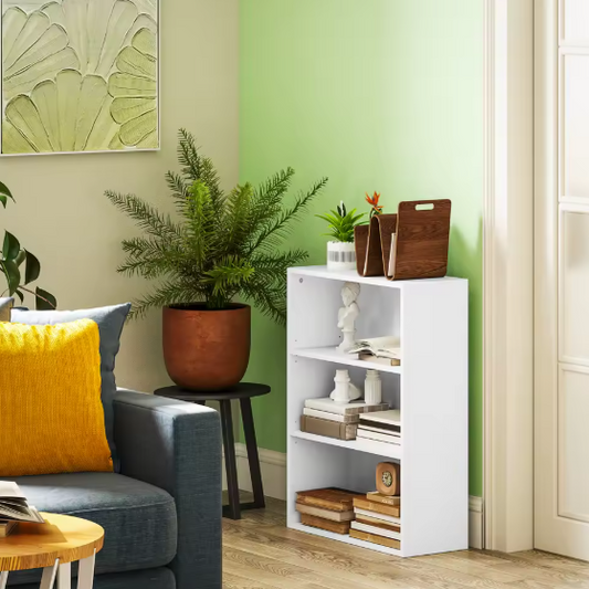 Boekenkast Wit – 3 Niveaus met Verstelbare Planken, Compact en Modern