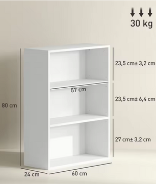 Boekenkast Wit – 3 Niveaus met Verstelbare Planken, Compact en Modern