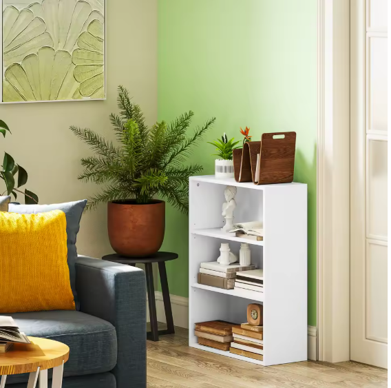 Boekenkast Wit – 3 Niveaus met Verstelbare Planken, Compact en Modern