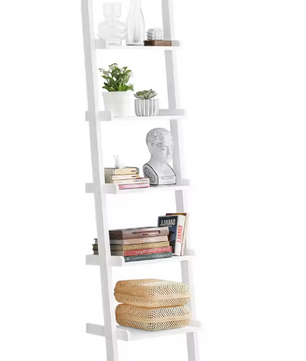 Ladder Boekenkast Wit – 5 Niveaus, MDF Wandrek & Opbergplank