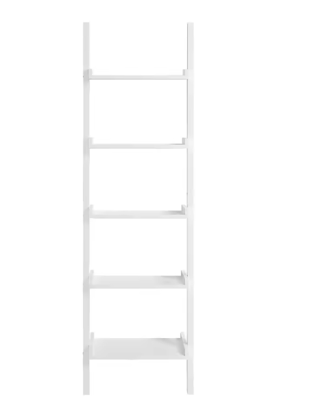 Ladder Boekenkast Wit – 5 Niveaus, MDF Wandrek & Opbergplank