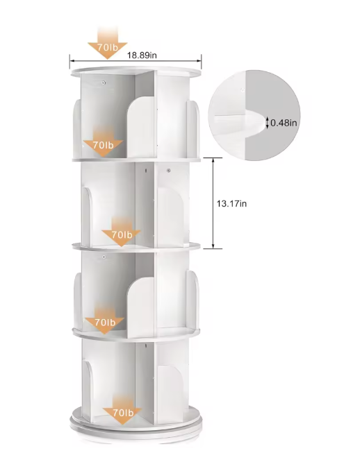 Draaibare Boekenkast – 4 Niveaus, 360° Opslag & Displayrek